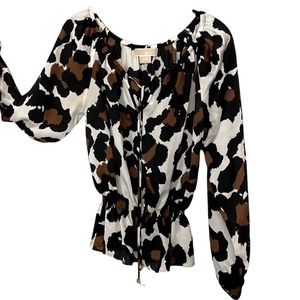 MICHAEL KORS 100% SILK LEOPARD PRINT PEASANT TOP